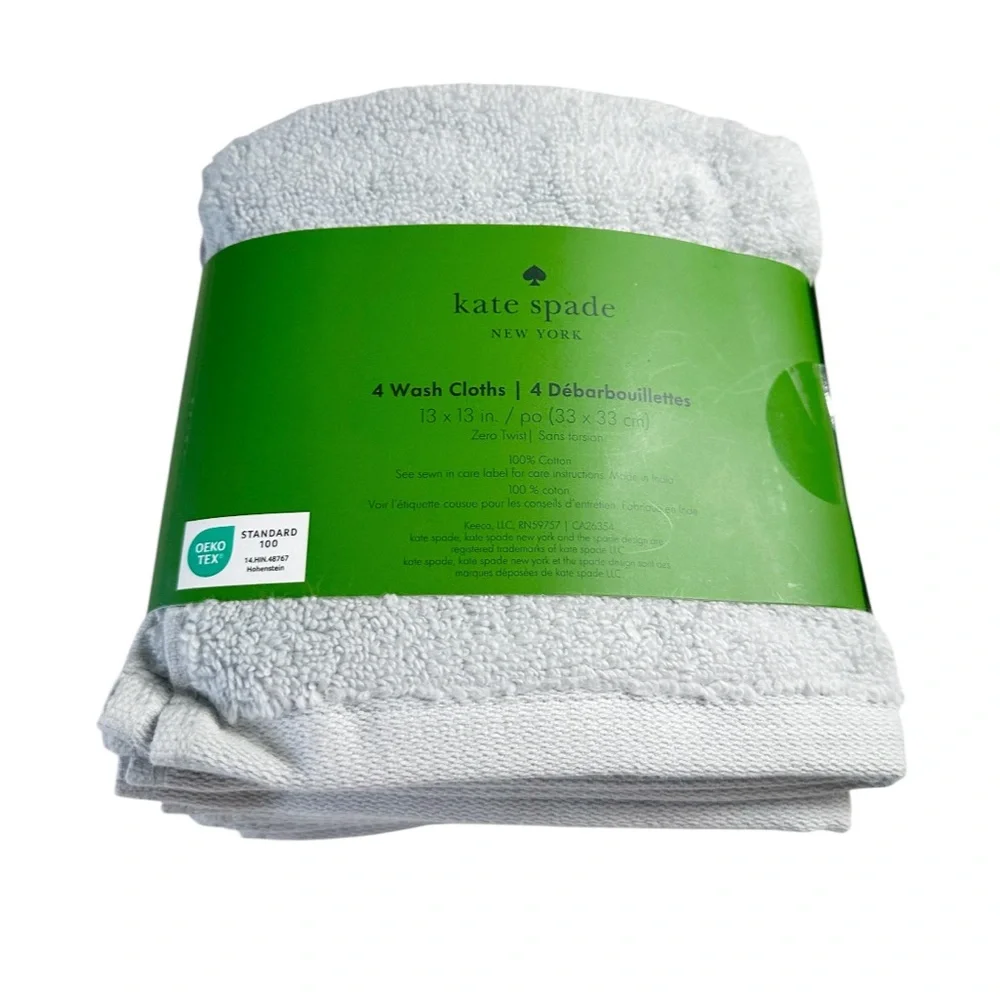 NEW Kate Spade PLATINUM WASH CLOTHS SET/4